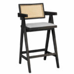 Σκαμπό bar Winslow   ξύλο rubberwood μαύρο-pvc rattan φυσικό-ύφασμα γκρι-PK247-000010