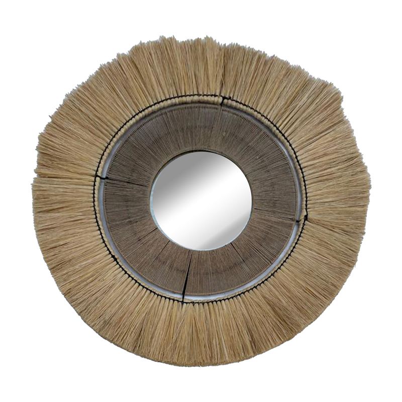 309-000007 Καθρέπτης Krava Inart φυσικό ψάθα Φ77x3εκ-PK309-000007 - Image 1