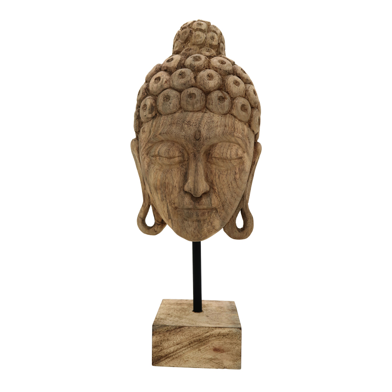 312-000028 Επιτραπέζιο διακοσμητικό βούδας Mask Inart φυσικό μάνγκο ξύλο-μέταλλο 20x18.5x48.5εκ-PK312-000028 - Image 1