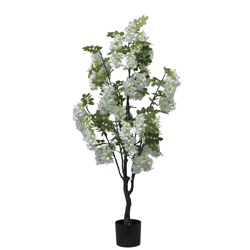 316-000025 Διακοσμητικό φυτό Bean flowers σε γλάστρα Inart λευκό pp Υ125εκ-PK316-000025 - Image 1