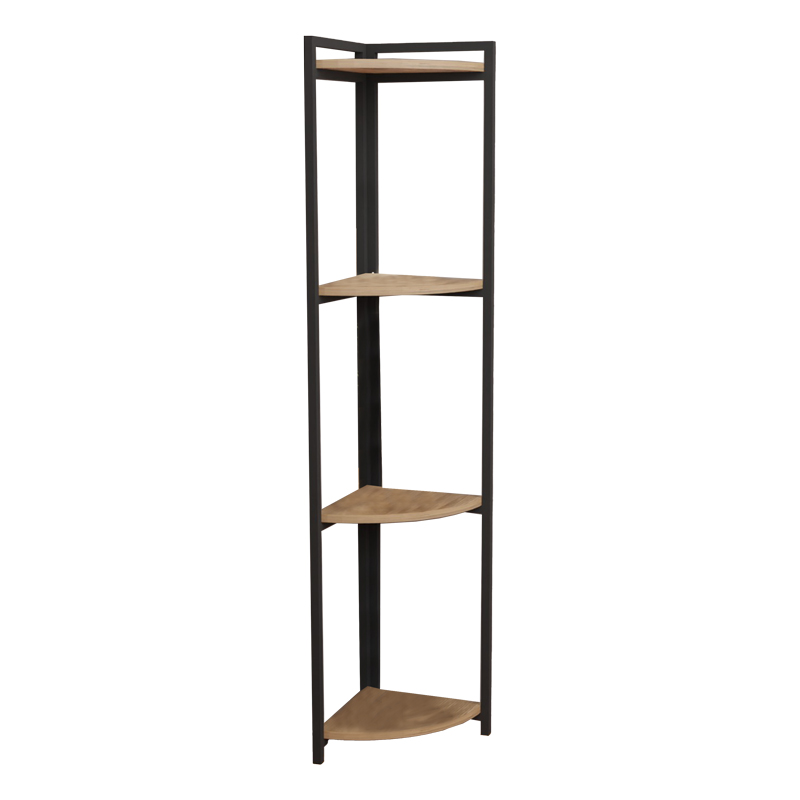321-000052 Επιδαπέδια γωνιακή ραφιέρα Byrk oak μελαμίνης-μαύρο μέταλλο 30x30x160εκ-PK321-000052 - Image 1