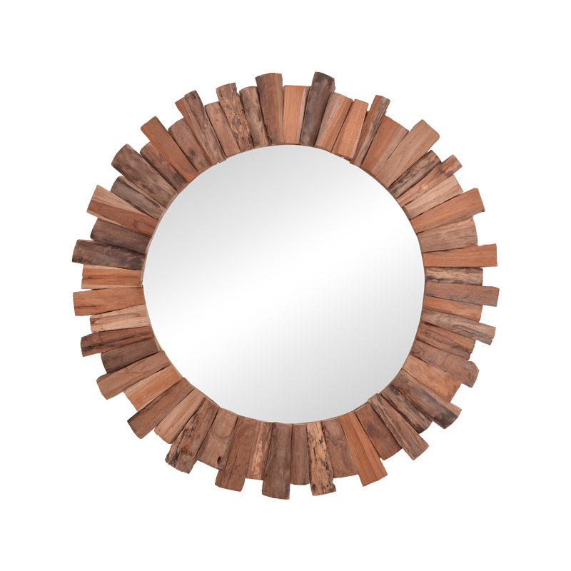 338-000008 Καθρέπτης Rounder teak ξύλο σε φυσική απόχρωση Φ80x4εκ-PK338-000008 - Image 1