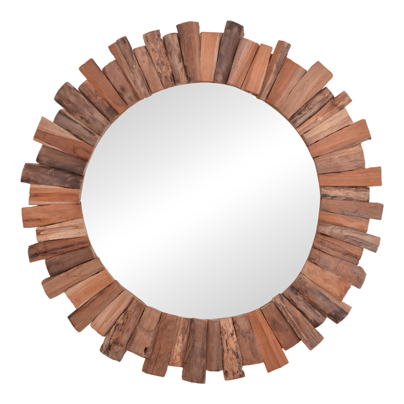 338-000009 Καθρέπτης Rounder teak ξύλο σε φυσική απόχρωση Φ100x5εκ-PK338-000009 - Image 1
