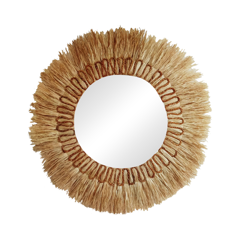 339-000025 Καθρέπτης Oviele Inart sisal σε φυσικό χρώμα Φ95x4εκ-PK339-000025 - Image 1