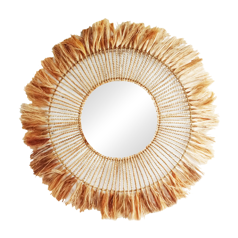 339-000026 Καθρέπτης Namiere Inart abaca σε φυσικό χρώμα Φ100x4εκ-PK339-000026 - Image 1