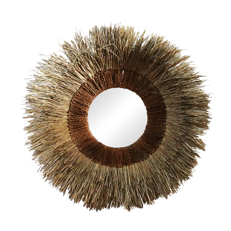 339-000028 Καθρέπτης Bigile Inart pandanus σε φυσικό χρώμα Φ130x7εκ-PK339-000028 - Image 1
