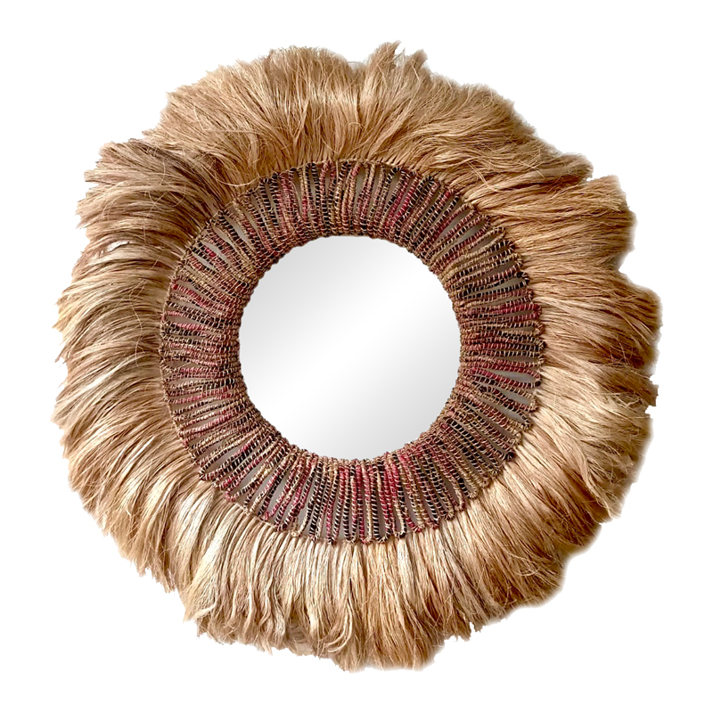 339-000032 Καθρέπτης Jakrene Inart abaca σε φυσικό χρώμα Φ110x10εκ-PK339-000032 - Image 1