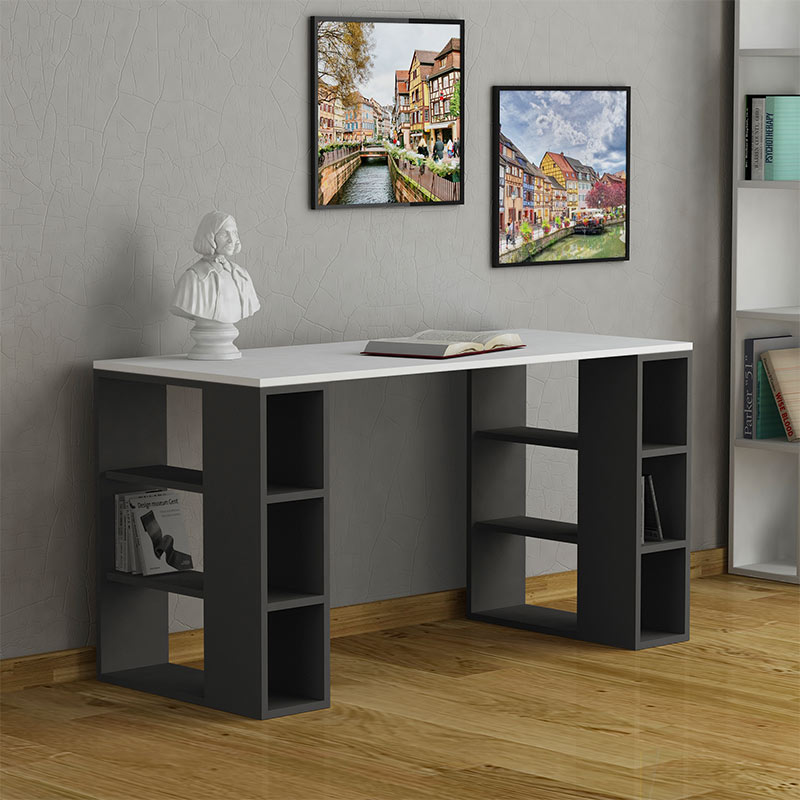 GP037-00051-0 Γραφείο εργασίας Colmar Megapap από μελαμίνη χρώμα ανθρακί - λευκό 140x60x75εκ - GP037-0005,1 - Image 1