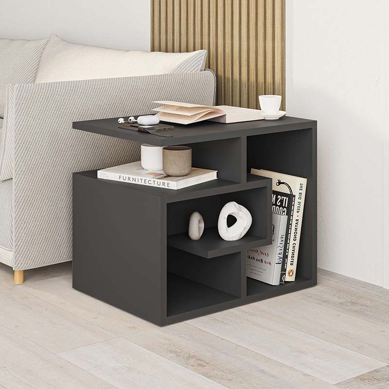 GP037-00233-0 Βοηθητικό τραπεζάκι Labirent Megapap από μελαμίνη χρώμα ανθρακί 54x40x45εκ. - GP037-0023,3 - Image 1