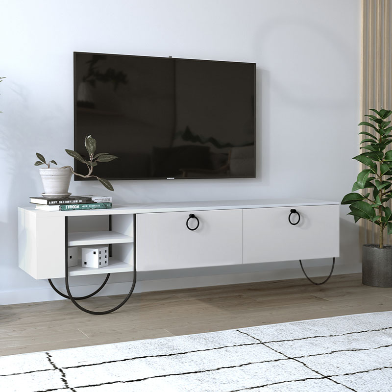 GP037-00352-0 Έπιπλο τηλεόρασης Norfolk Megapap από μελαμίνη χρώμα λευκό 151x35x43εκ. - GP037-0035,2 - Image 1