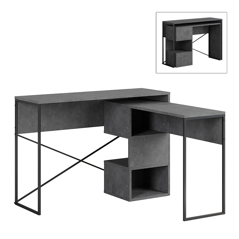 GP037-02223-0 Γραφείο εργασίας πολυμορφικό Badau Megapap χρώμα γκρι ρετρό 110x37,2x77εκ. - GP037-0222,3 - Image 1