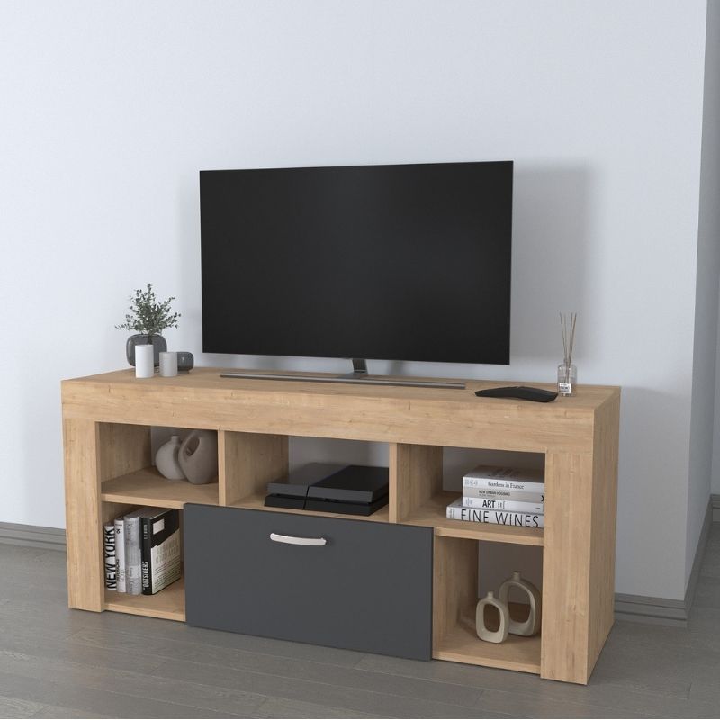 GP041-00821-0 Έπιπλο τηλεόρασης Midili Megapap χρώμα sapphire oak - ανθρακί 135x42x60,7εκ. - GP041-0082,1 - Image 1