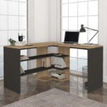 Γραφείο εργασίας Stylo Megapap από μελαμίνη χρώμα sapphire oak -  ανθρακί 120x120x73,8εκ. - GP042-0114,2