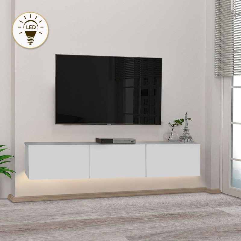GP042-01691-0 Έπιπλο τηλεόρασης επιτοίχιο Damla Megapap από μελαμίνη με LED χρώμα λευκό 180x29,5x29,5εκ. - GP042-0169,1 - Image 1