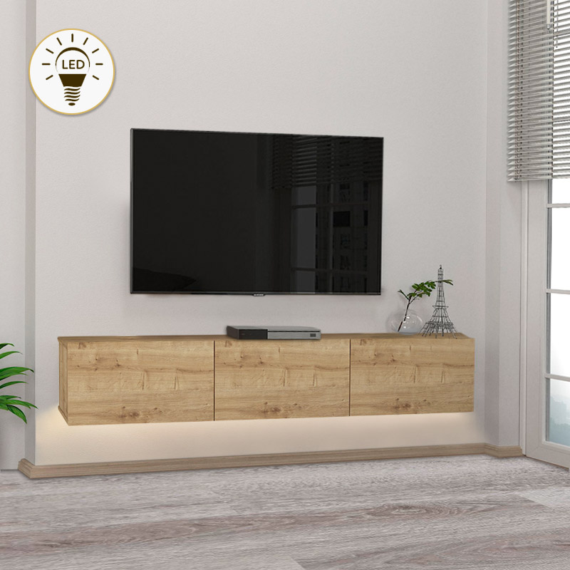 GP042-01692-0 Έπιπλο τηλεόρασης επιτοίχιο Damla Megapap από μελαμίνη με LED χρώμα sapphire oak 180x29,5x29,5εκ. - GP042-0169,2 - Image 1