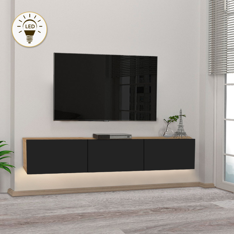 GP042-01696-0 Έπιπλο τηλεόρασης επιτοίχιο Damla Megapap με LED χρώμα sapphire oak - μαύρο 180x29,5x29,5εκ. - GP042-0169,6 - Image 1