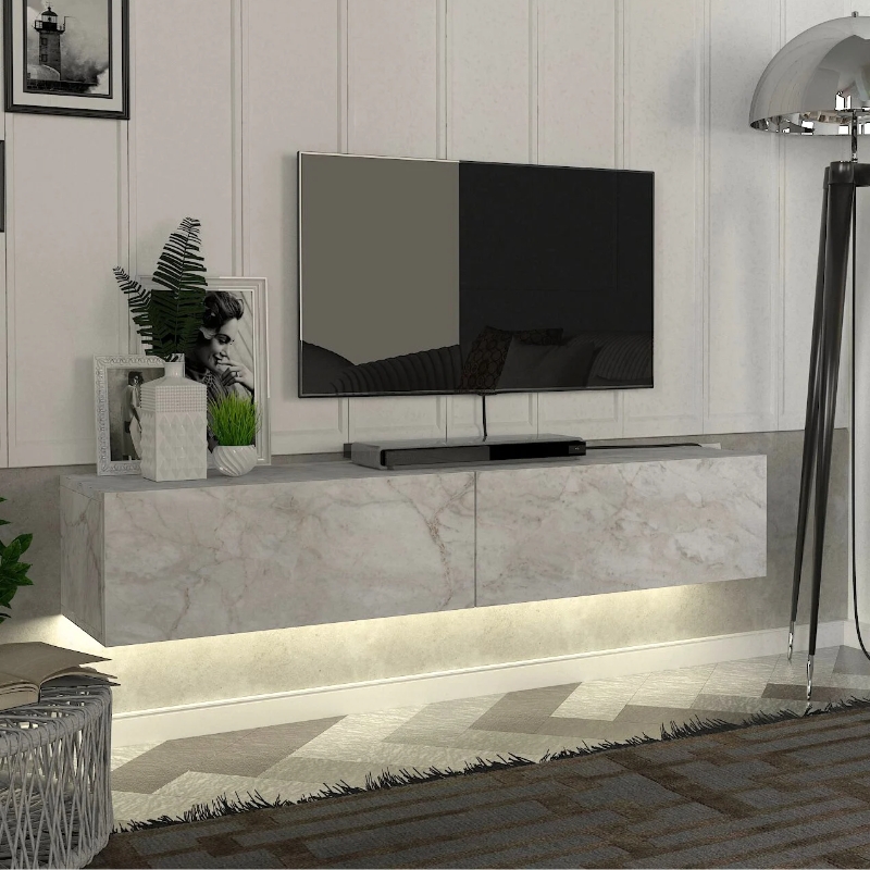 GP042-01706-0 Έπιπλο τηλεόρασης επιτοίχιο Aristo Megapap με LED χρώμα λευκό εφέ μαρμάρου 135x31,6x25εκ. - GP042-0170,6 - Image 1