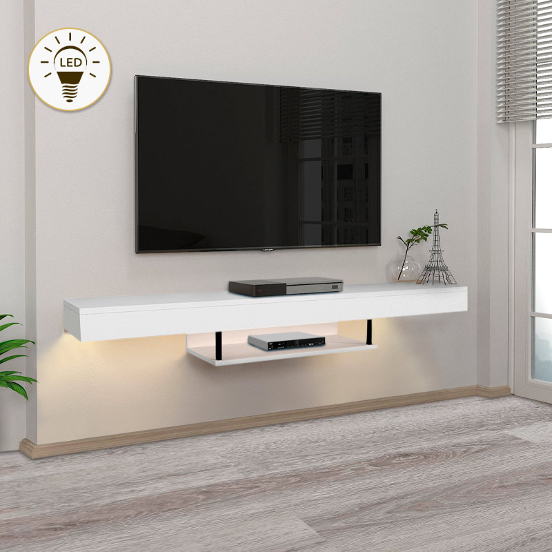 GP042-01862-0 Έπιπλο τηλεόρασης επιτοίχιο Albares Megapap από μελαμίνη με LED χρώμα λευκό 150x29,6x22εκ. - GP042-0186,2 - Image 1