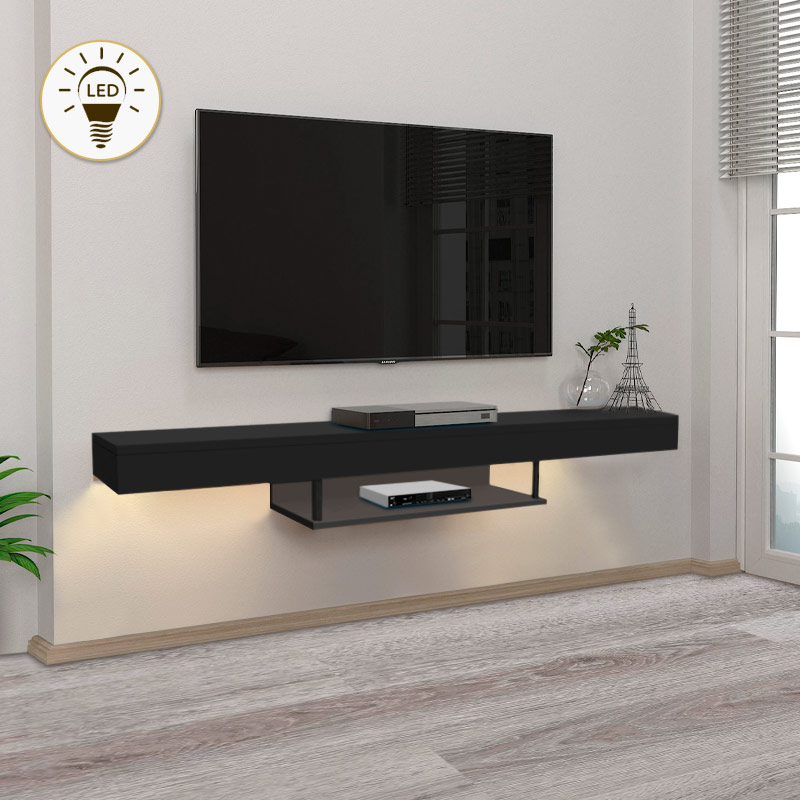 GP042-01863-0 Έπιπλο τηλεόρασης επιτοίχιο Albares Megapap από μελαμίνη με LED χρώμα μαύρο 150x29,6x22εκ. - GP042-0186,3 - Image 1