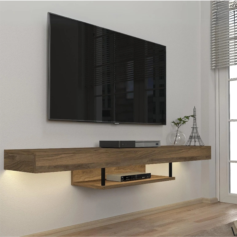 GP042-01865-0 Έπιπλο τηλεόρασης επιτοίχιο Albares Megapap με LED χρώμα καρυδί 150x29,6x22εκ. - GP042-0186,5 - Image 1