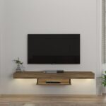 Έπιπλο τηλεόρασης επιτοίχιο Albares Megapap με LED χρώμα καρυδί 150x29,6x22εκ. - GP042-0186,5 - Image 2