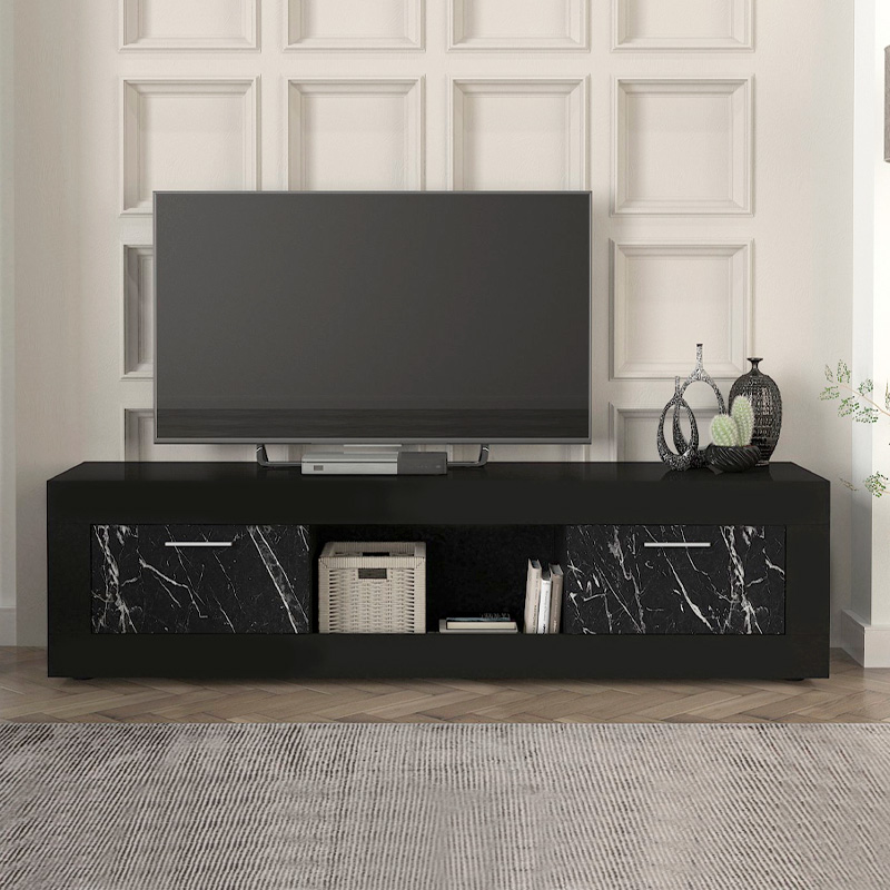 GP042-02441-0 Έπιπλο τηλεόρασης Davin Megapap χρώμα μαύρο - μαύρο εφέ μαρμάρου 180x40x47εκ. - GP042-0244,1 - Image 1