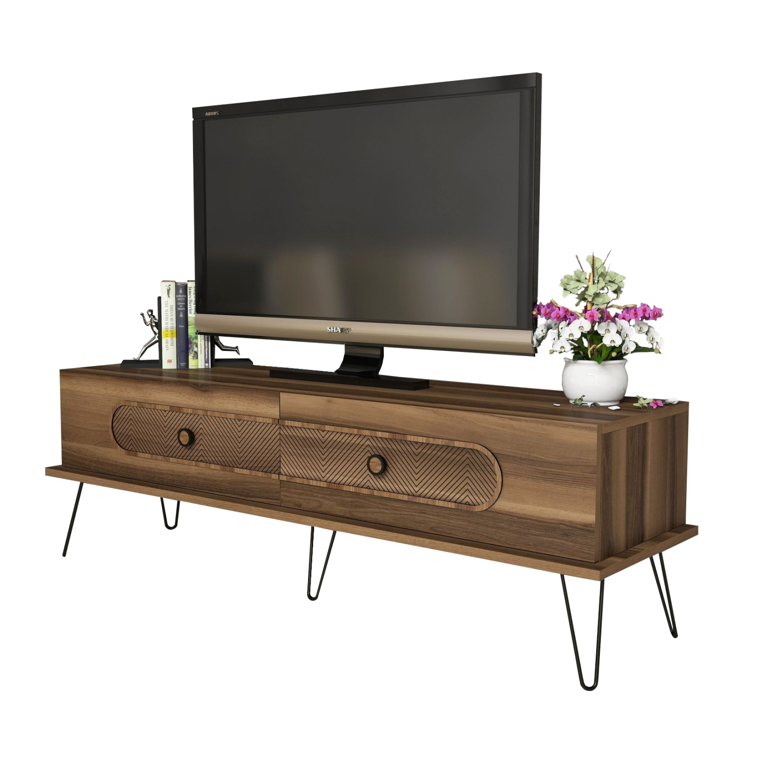 epiplo-tileorasis-fb9951103-melaminis-ka ΕΠΙΠΛΟ ΤΗΛΕΟΡΑΣΗΣ HM9511.03 ΜΕΛΑΜΙΝΗΣ ΚΑΡΥΔΙ ΧΡΩΜΑ ΜΕΤΑΛΛΙΚΑ ΠΟΔΙΑ 145x40x45Yεκ. - Image 1