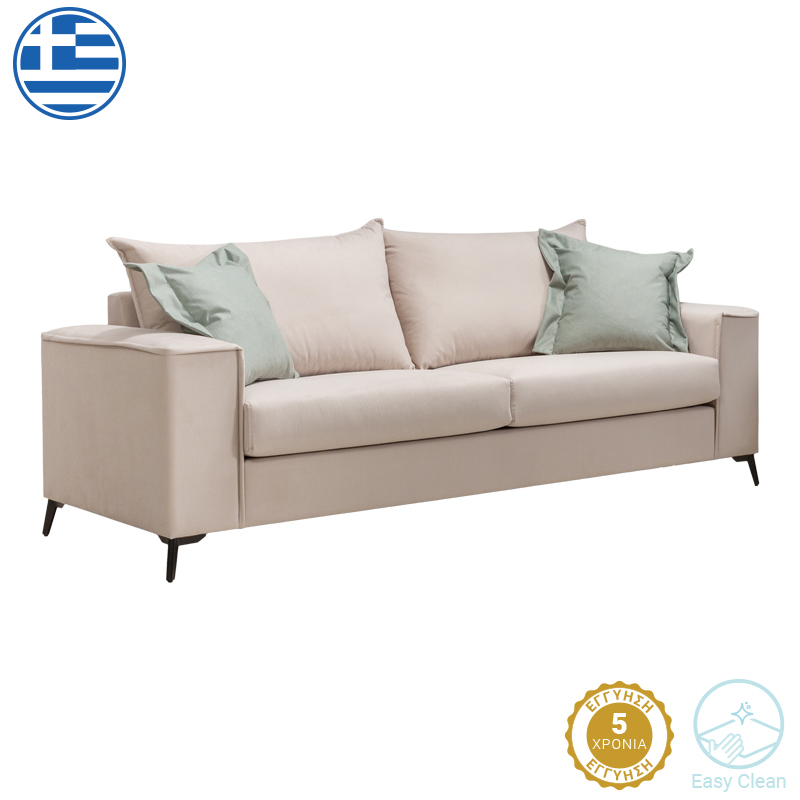 168-000078 Καναπές Verona 3θέσιος κρεμ ύφασμα με μαξιλάρια σε μέντα απόχρωση 225x93x100εκ-PK168-000078 - Image 1