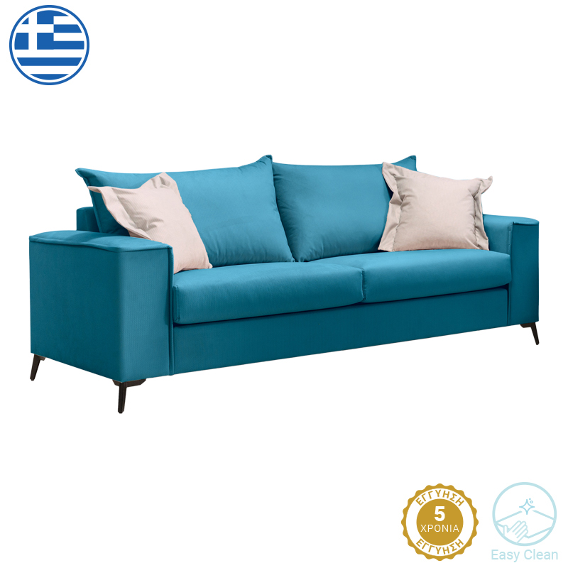 168-000086 Καναπές Verona 3θέσιος πετρόλ ύφασμα με μαξιλάρια σε μπεζ απόχρωση 225x93x100εκ-PK168-000086 - Image 1