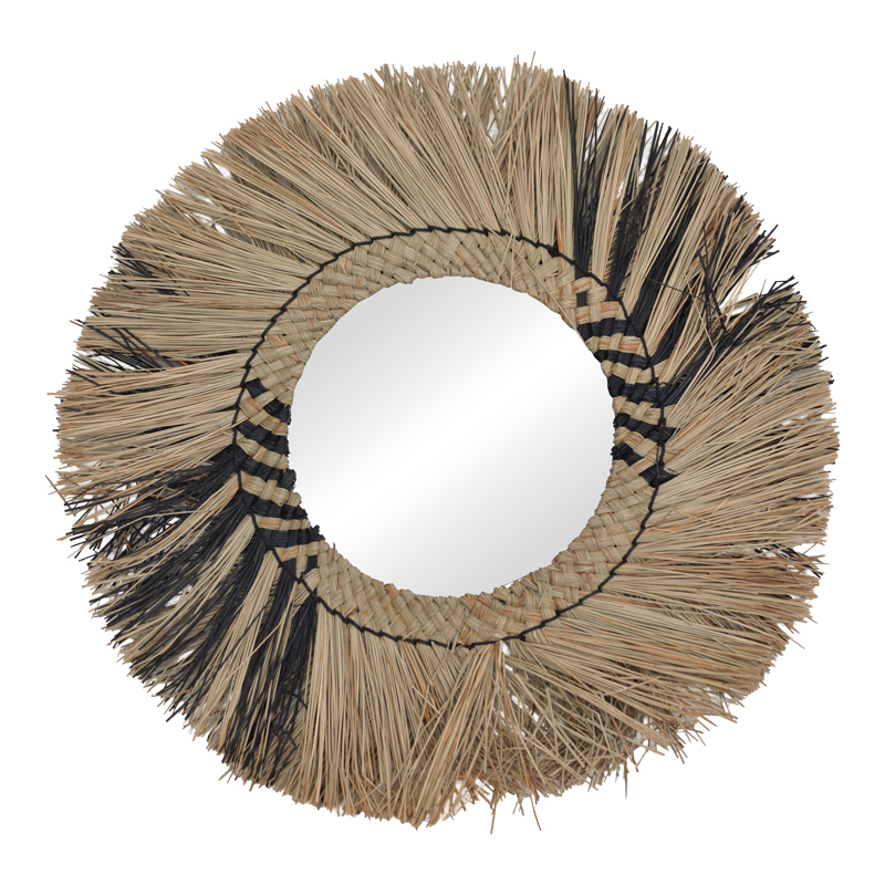 337-000041 Καθρέπτης Cielro Inart mendong σε φυσική απόχρωση Φ42x6εκ-PK337-000041 - Image 1