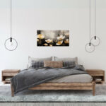 Πίνακας σε καμβά "Gold Flowers" Megapap ψηφιακής εκτύπωσης 80x40x3εκ. - MPGP033-0184 - Image 2