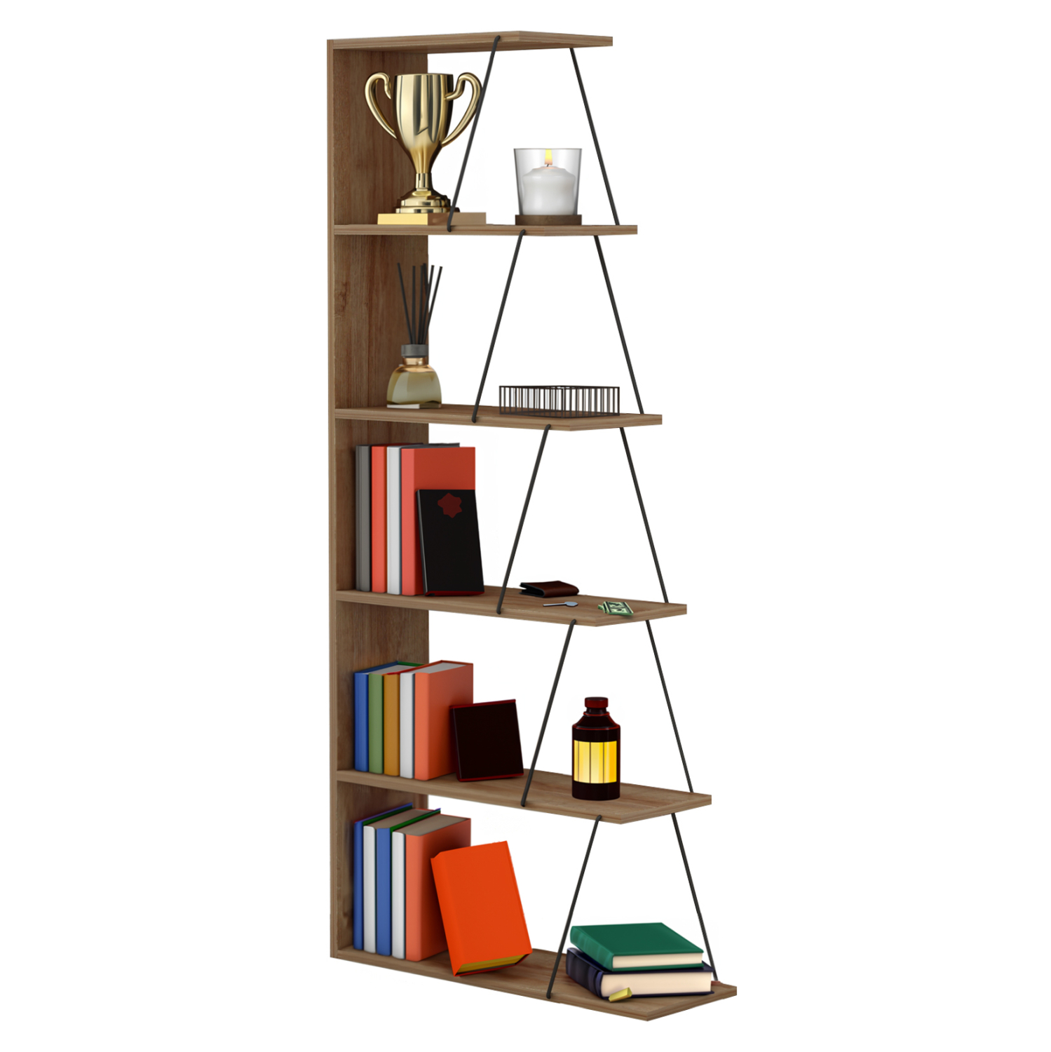 bibliothiki-fb9224114-fysiko-oak-mayres- ΒΙΒΛΙΟΘΗΚΗ ΜΙΝΙ TARS HM2241.14 ΦΥΣΙΚΟ ΟΑΚ ΜΑΥΡΕΣ ΜΕΤΑΛ. ΒΕΡΓΕΣ 65x22-24x146Υεκ. - ΗΜ0533986 - Image 1