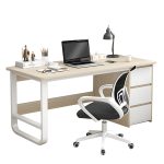 Γραφείο ArteLibre MERGELLUS Φυσικό/Λευκό MDF/Μέταλλο 120x50x74cm-AR14370270
